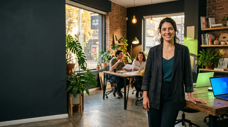 Emprendedora en una oficina creativa de Al Tiro Digital