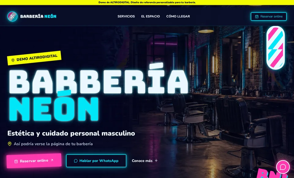 Demo de página web para barbería: Barbería Neón