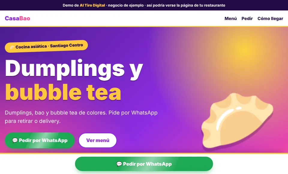 Demo de página web para negocio de comida: Casa Bao