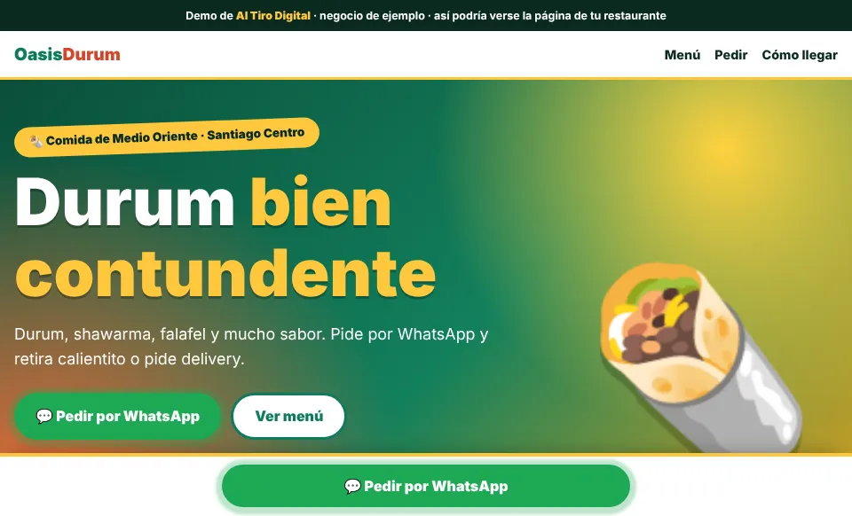 Demo de página web para negocio de comida: Oasis Durum