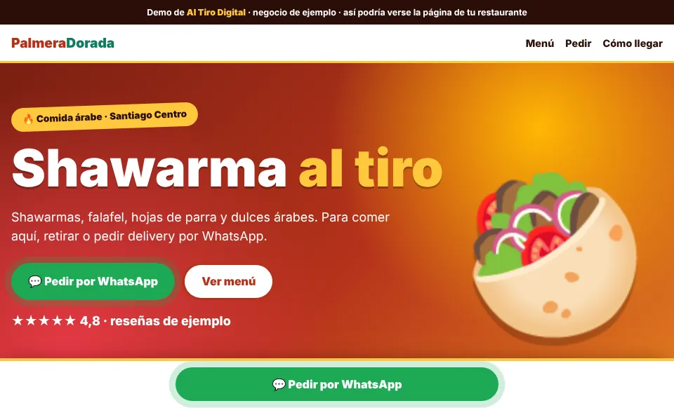 Demo de página web para negocio de comida: Palmera Dorada