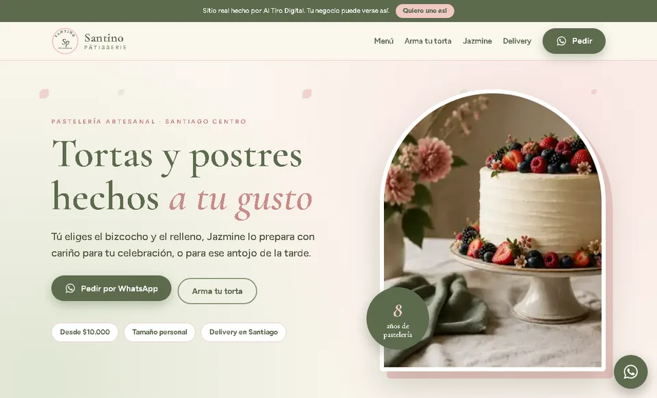 Demo de página web para negocio de comida: Santino Pâtisserie
